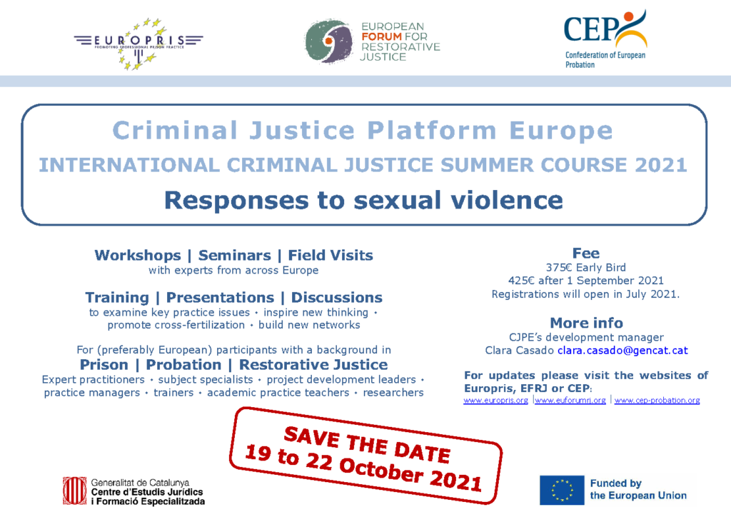 Criminal Justice Summer Course on Sexual Violence (19-22 October 2021) Cancelled